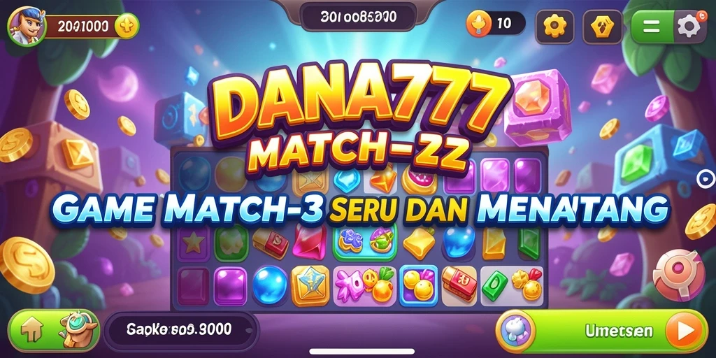 Screenshot DANA777 menampilkan gameplay Match-3 yang seru dan penuh warna.