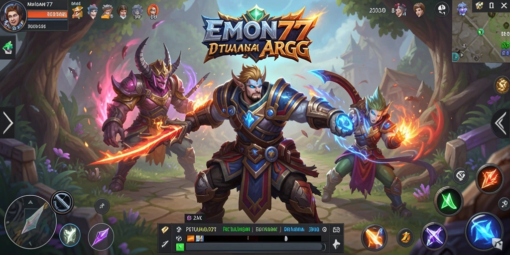 Screenshot utama EMON77 menampilkan aksi seru dalam pertempuran ARPG.