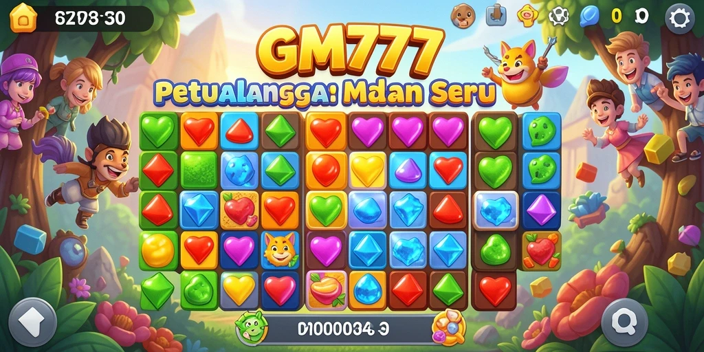 Tangkapan layar menampilkan gameplay seru di GM777 dengan level Match-3 yang menantang.