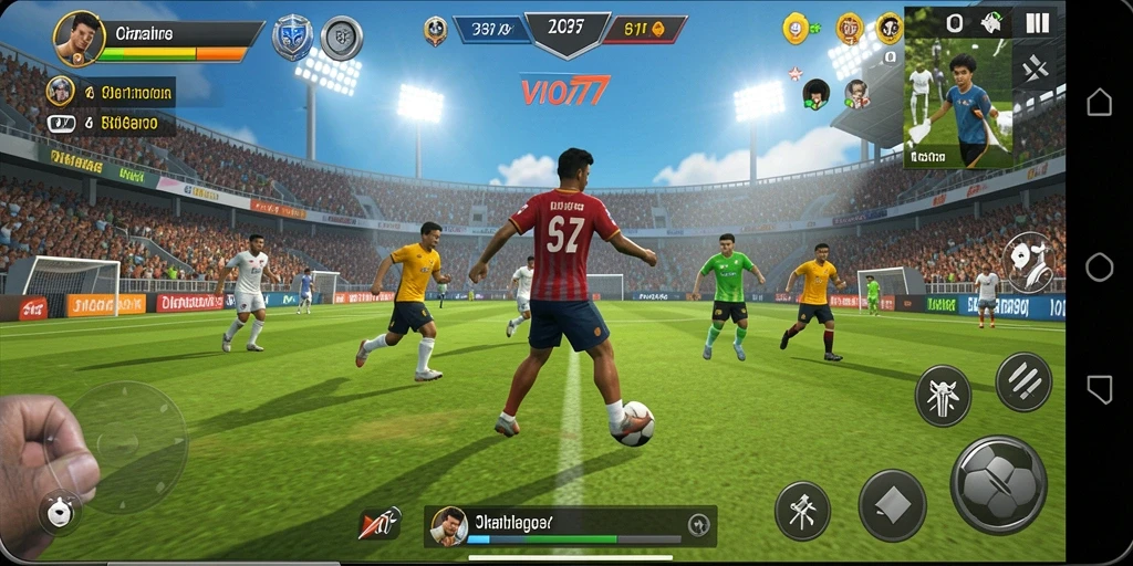 Screenshot VIO77 dengan aksi menegangkan di lapangan olahraga.